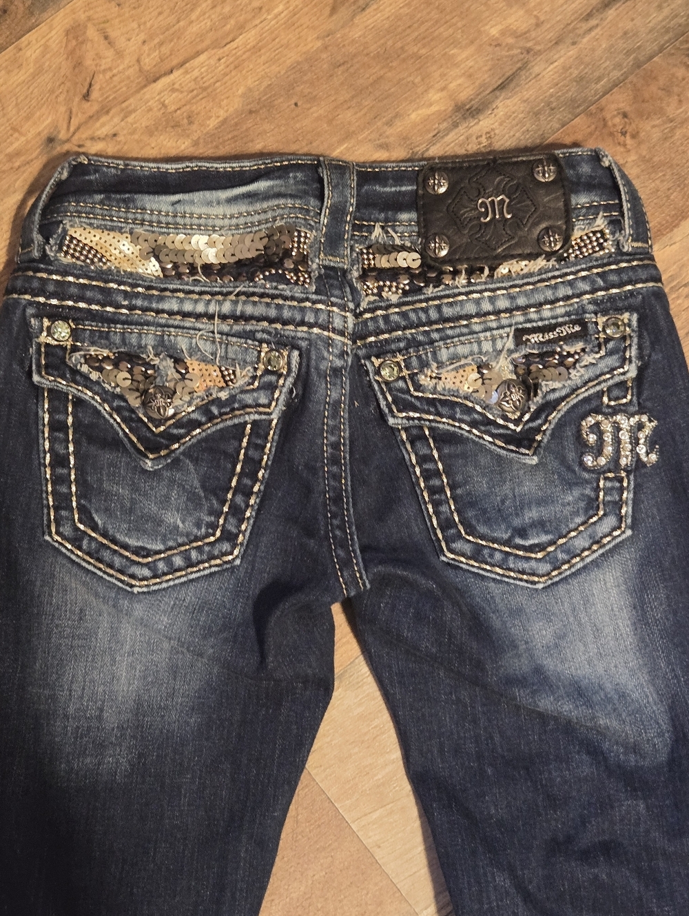 Sz 24 Miss Me Dark Blue Embellished Boot Cut Jeans